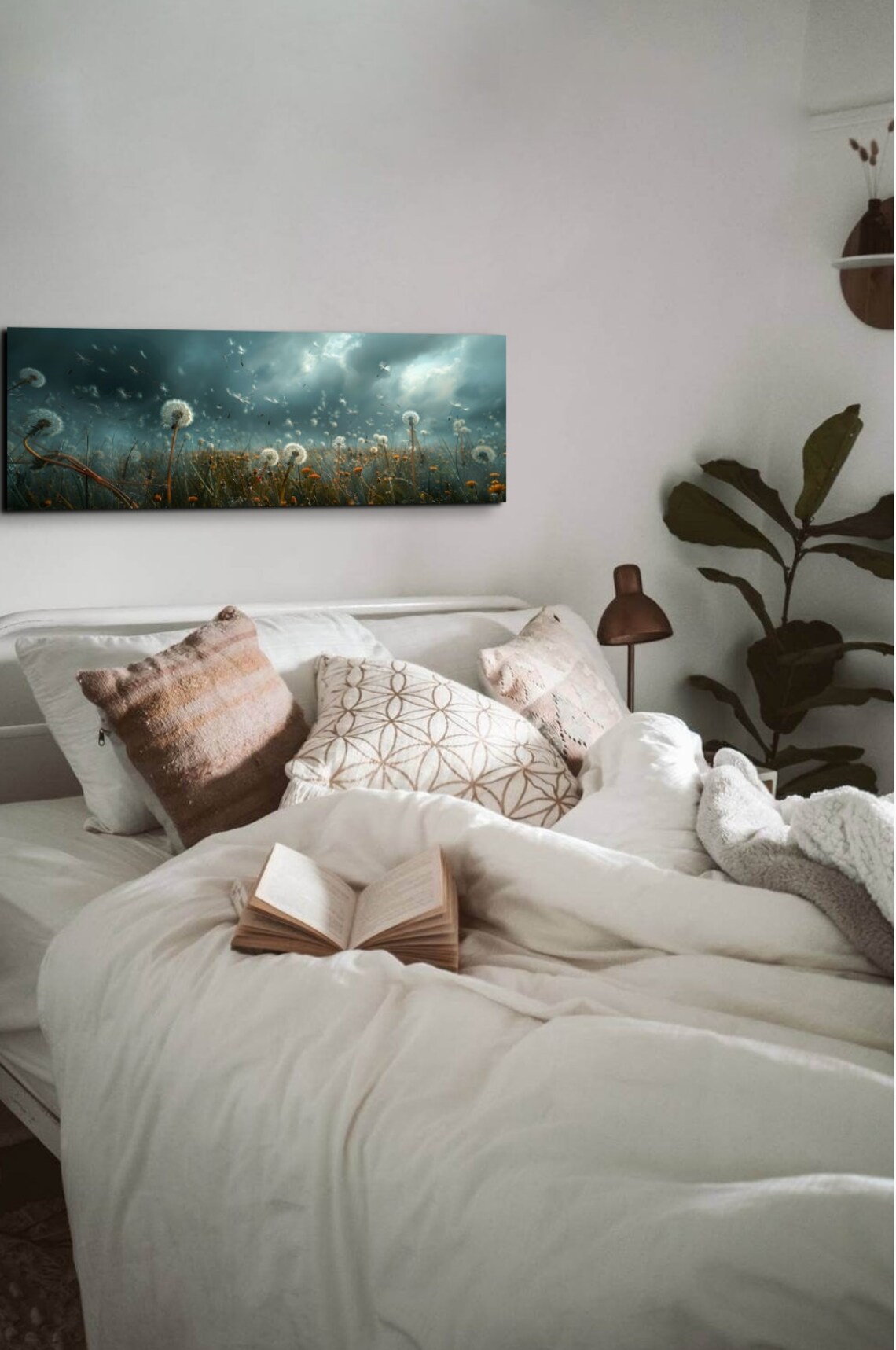 Gloomy Cloudy Dandelion Meadow Wall Art Print - Image 7
