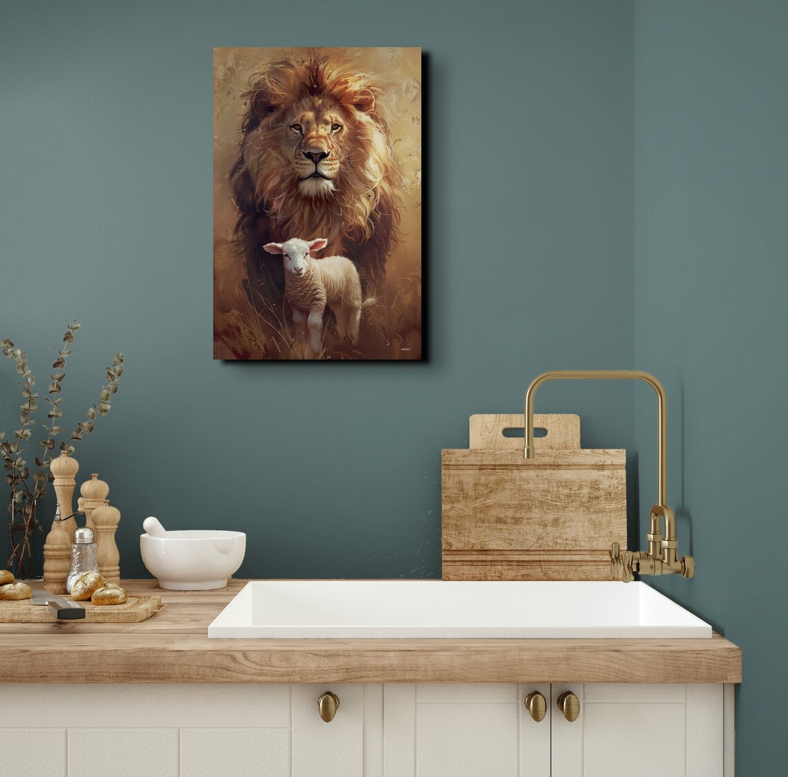Lion and Lamb Religious Art Print, Christian Decor - Image 4