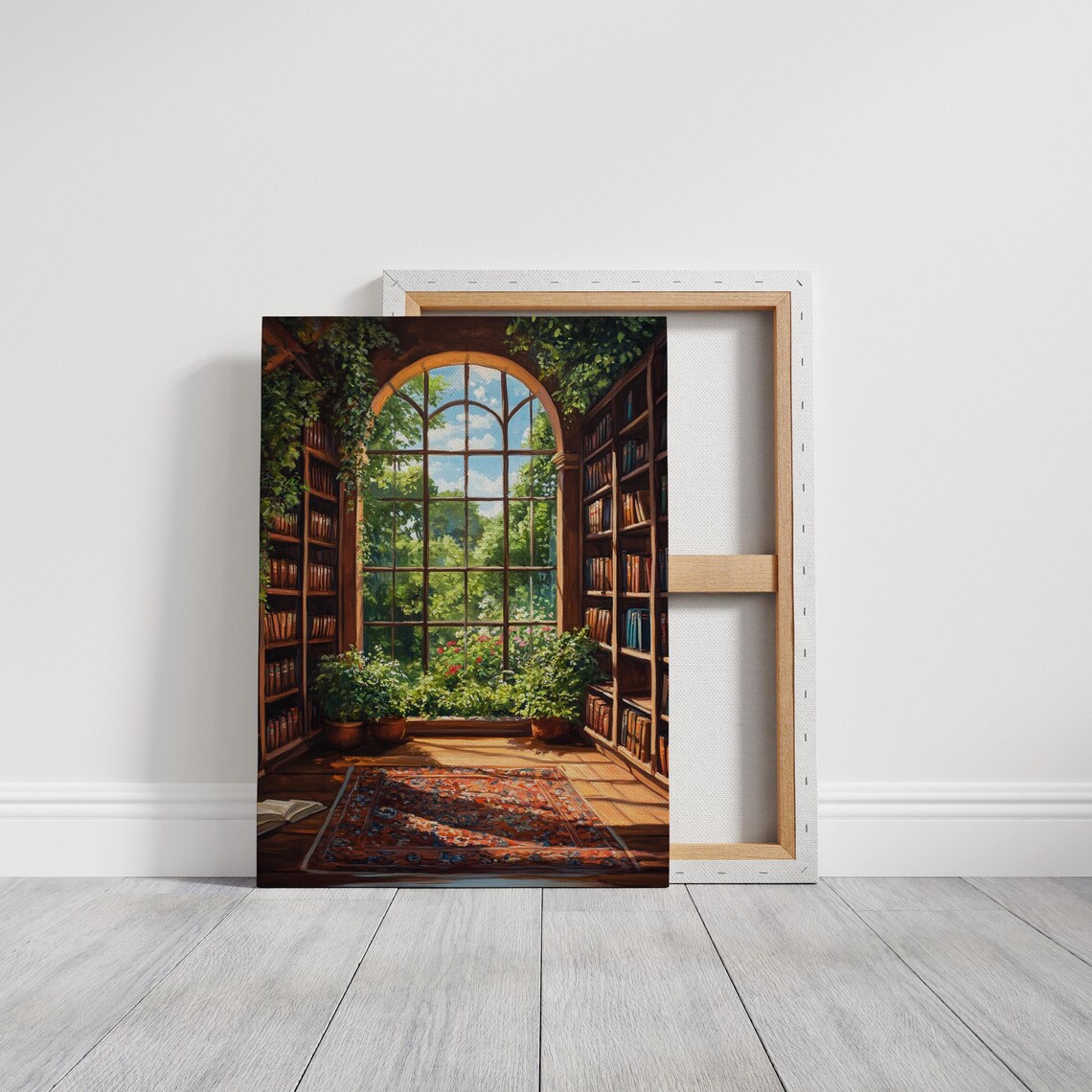 Cozy Library Art Print, Vintage Bookshelves Rustic Charm - Image 2