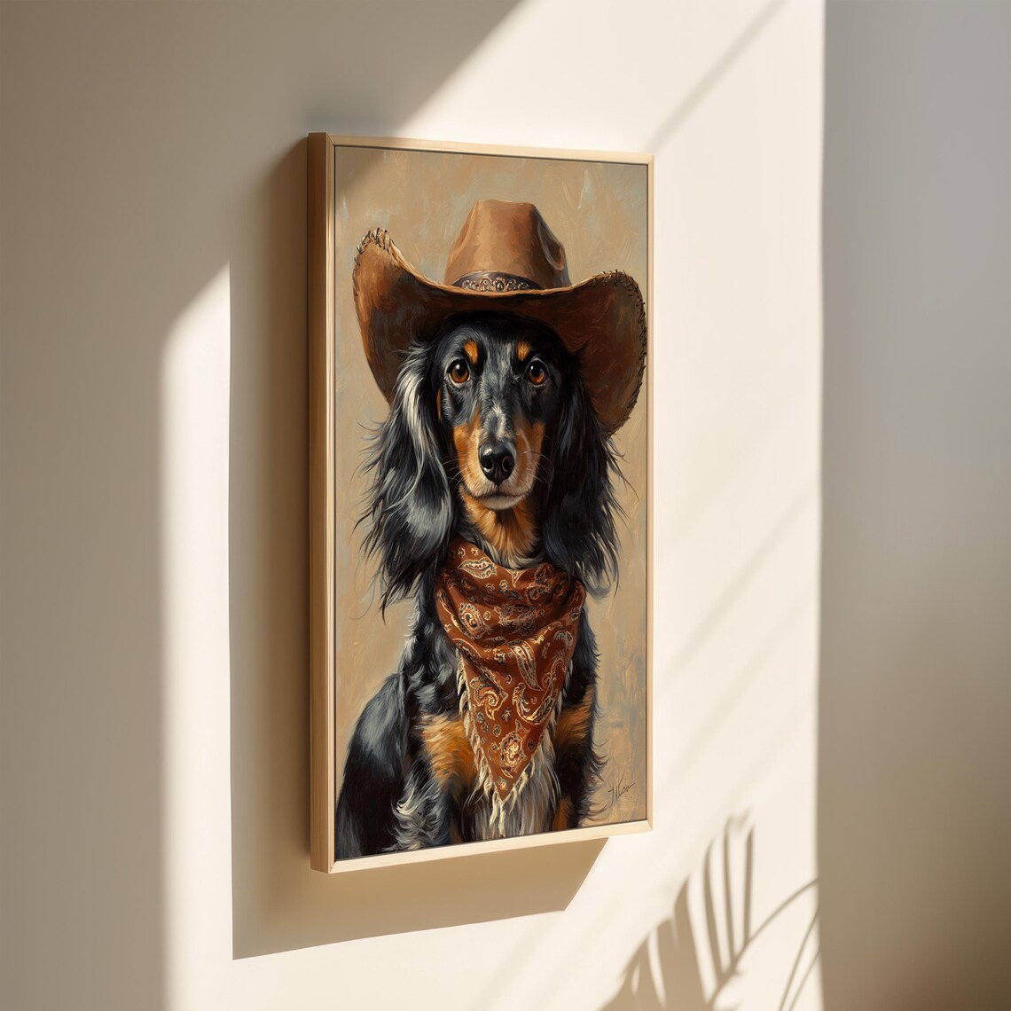 Cowboy Dachshund Western Dog Portrait, Rustic Art Print - Image 4
