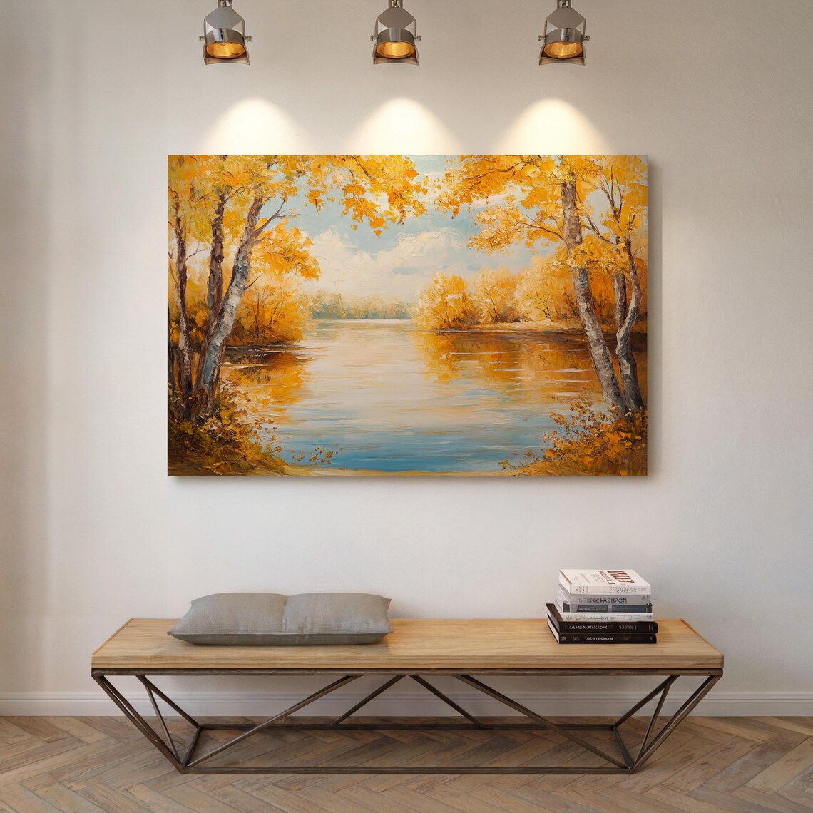 Golden Autumn Lake with Birch Trees and Reflective Waters Nature Poster - Image 5
