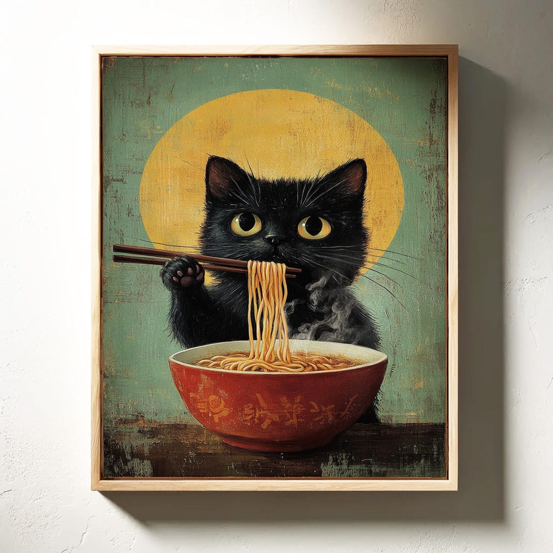 Black Cat Eating Ramen With Chopsticks Funny Kitchen Art Poster - Image 6