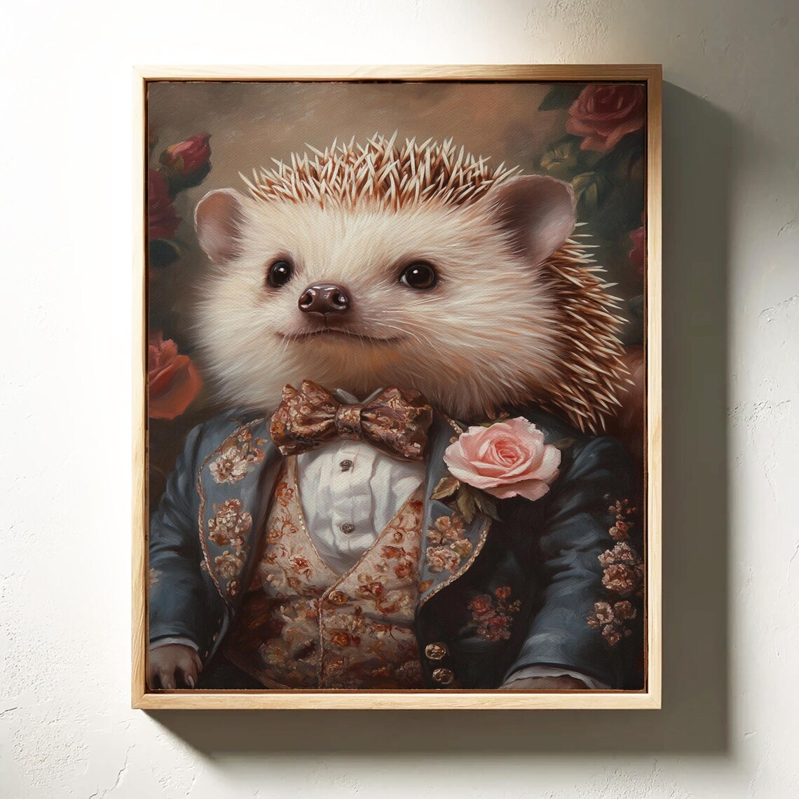 Hedgehog Gentleman Floral Suit Bow Tie Rose Boutonniere Portrait Poster - Image 3
