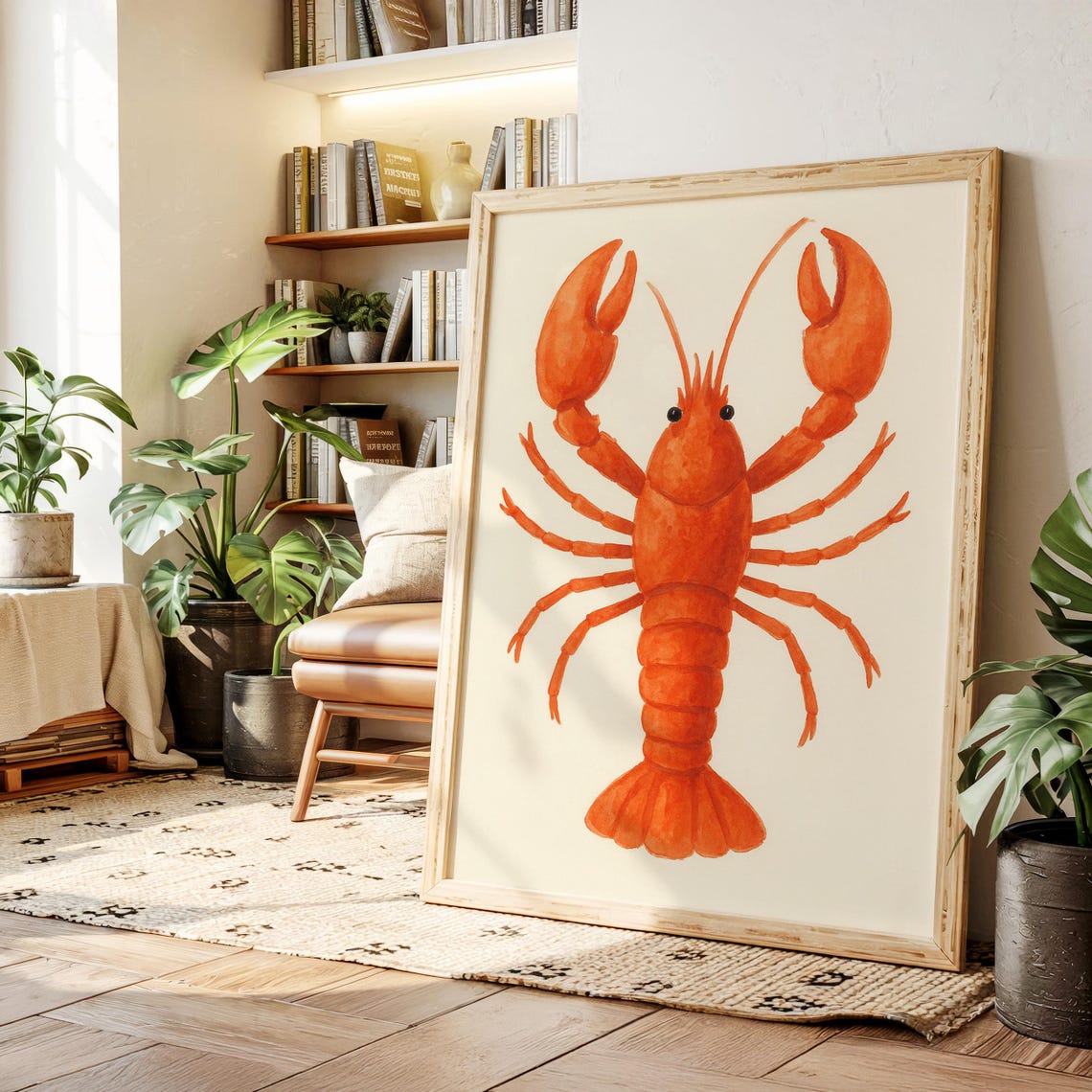 Bold Red Lobster Watercolor Coastal Kitchen Seafood Art Poster