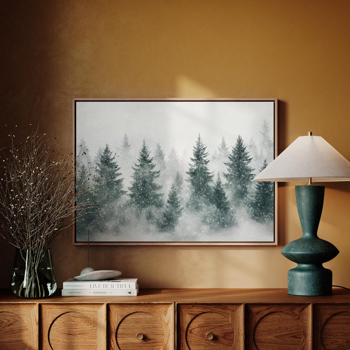 Foggy Snow Pine Trees Fading Into A Soft White Winter Mist Poster - Image 3