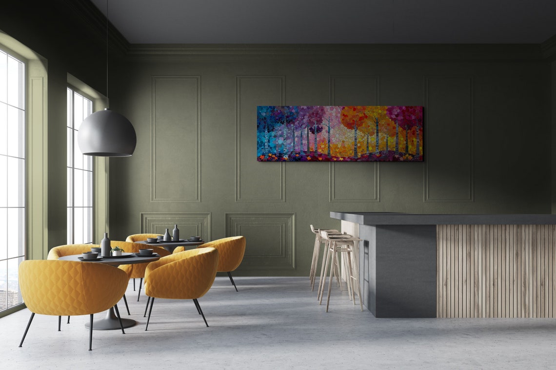 Mosaic Forest Dotted Trees Autumn Birch Color Burst Panoramic Wall Art - Image 4