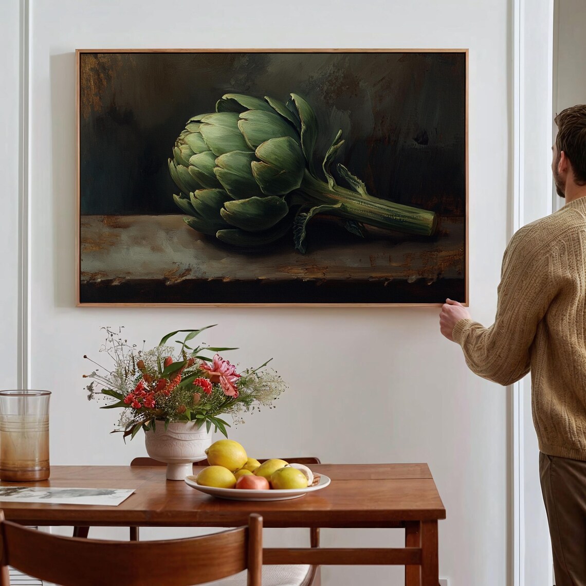 Vintage Artichoke Still Life, Rustic Kitchen Art Print