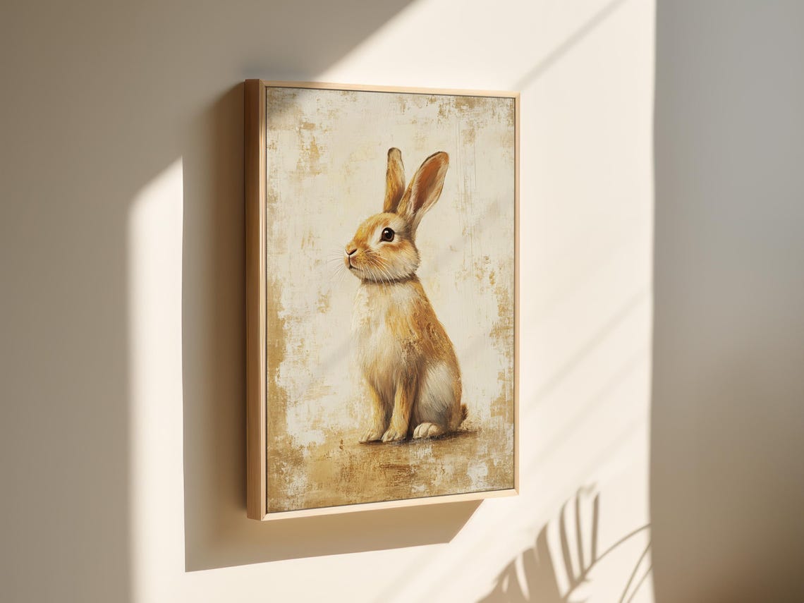 Realistic Brown Rabbit Portrait on Distressed Cream Canvas Poster - Image 7