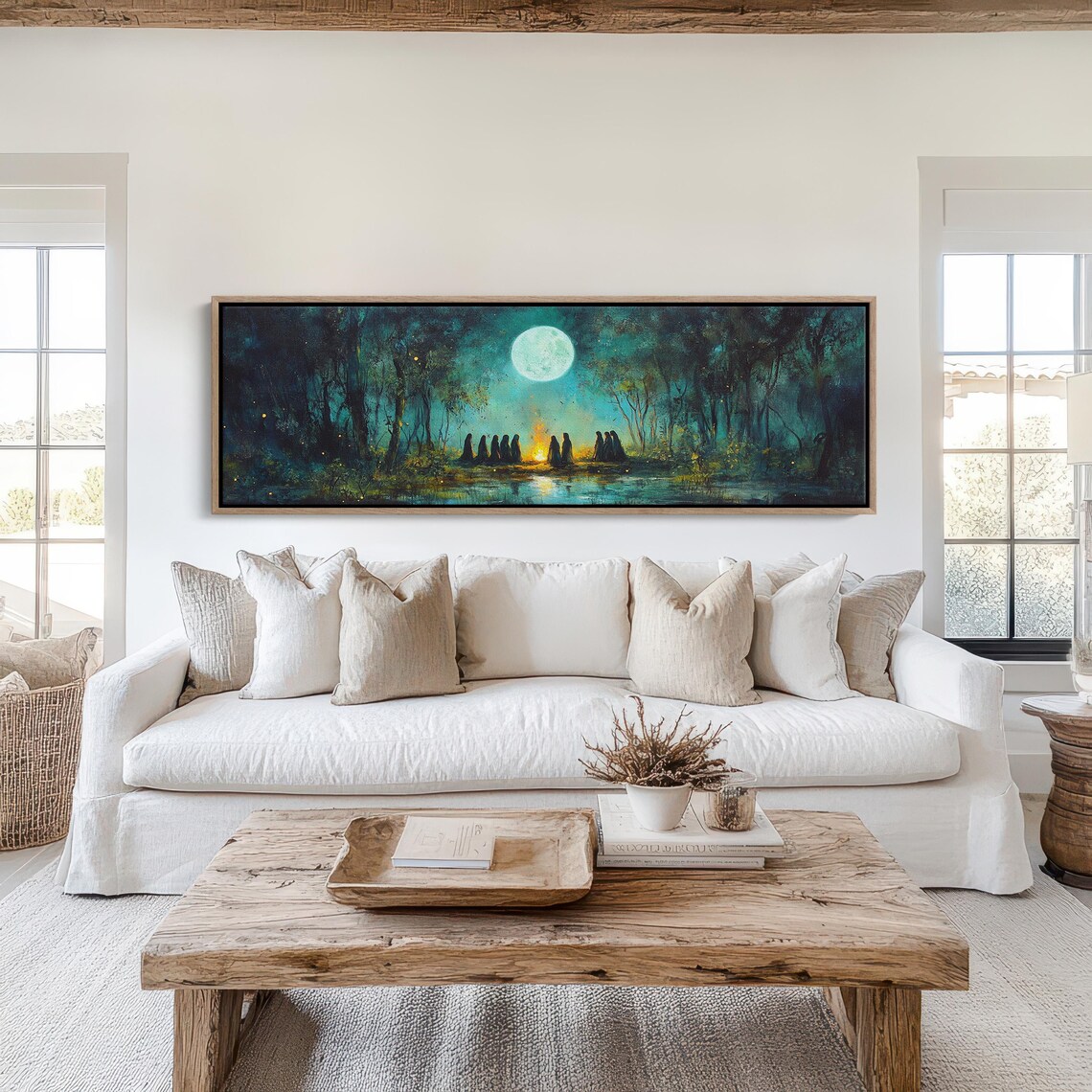 Moonlit Forest Ritual Bonfire Hooded Figures Mystical Night Poster - Image 7