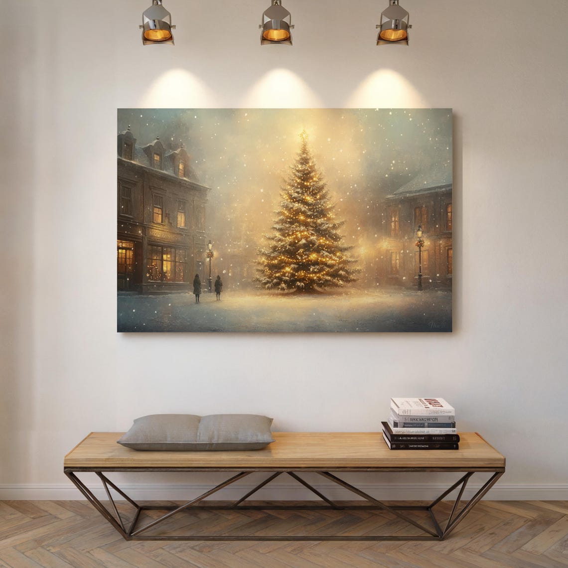 Snowy Old Town Square Christmas Tree Glowing At Dusk Holiday Poster - Image 6