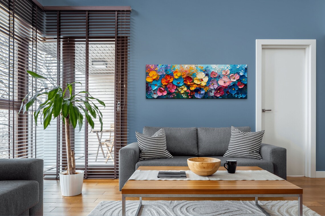 Impasto Colorful Flowers 3D Petals Oil Painting Texture Wall Print - Image 3