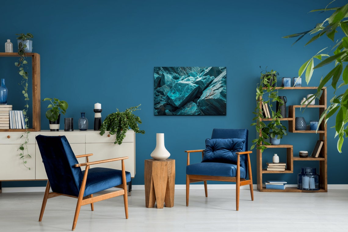 Teal Fractured Mineral Rock Close Up Modern Abstract Wall Art - Image 7