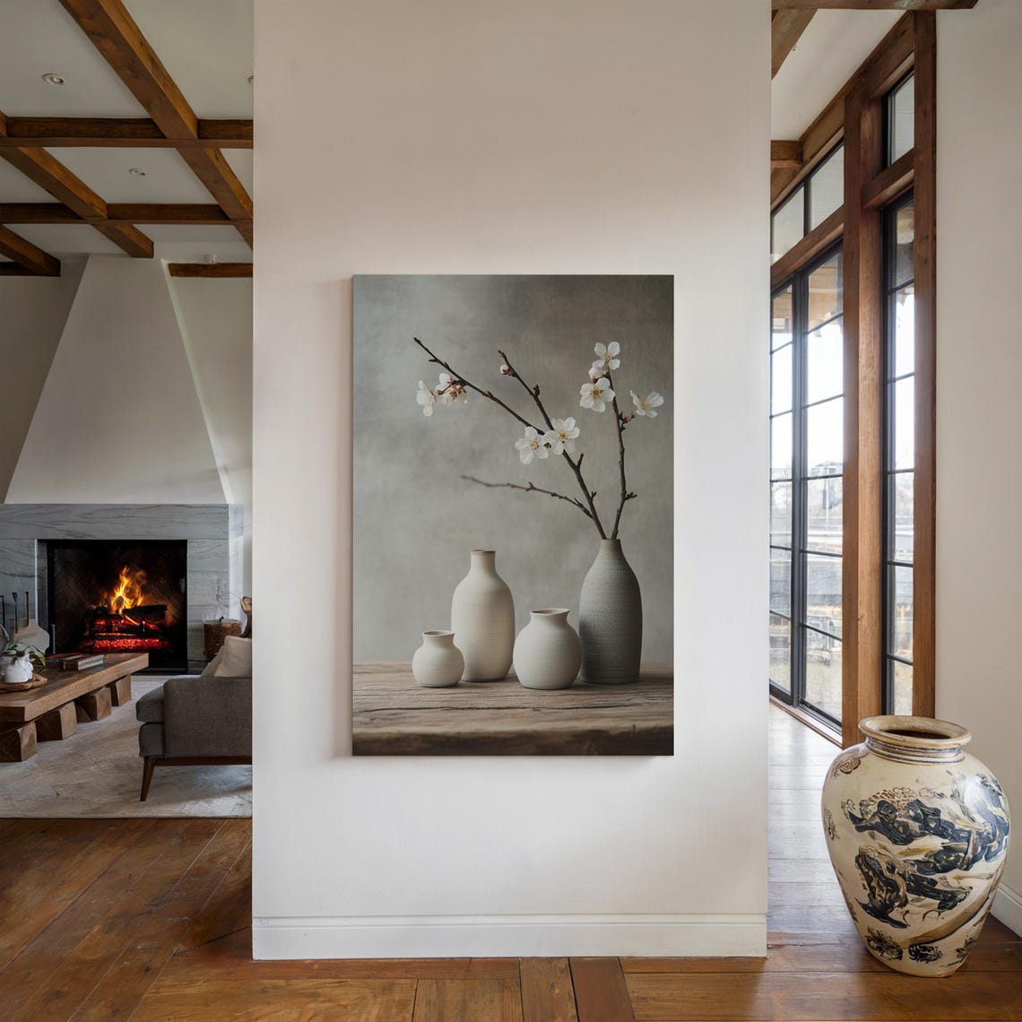 Minimalist Japanese Still Life Neutral Tones Cherry Blossoms Wabi Sabi Decor - Image 4