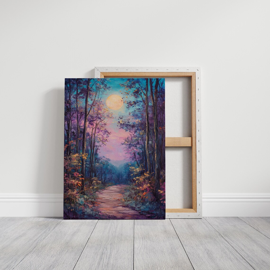 Moonlit Forest Path Wall Art Print, Woodland Scene - Image 4