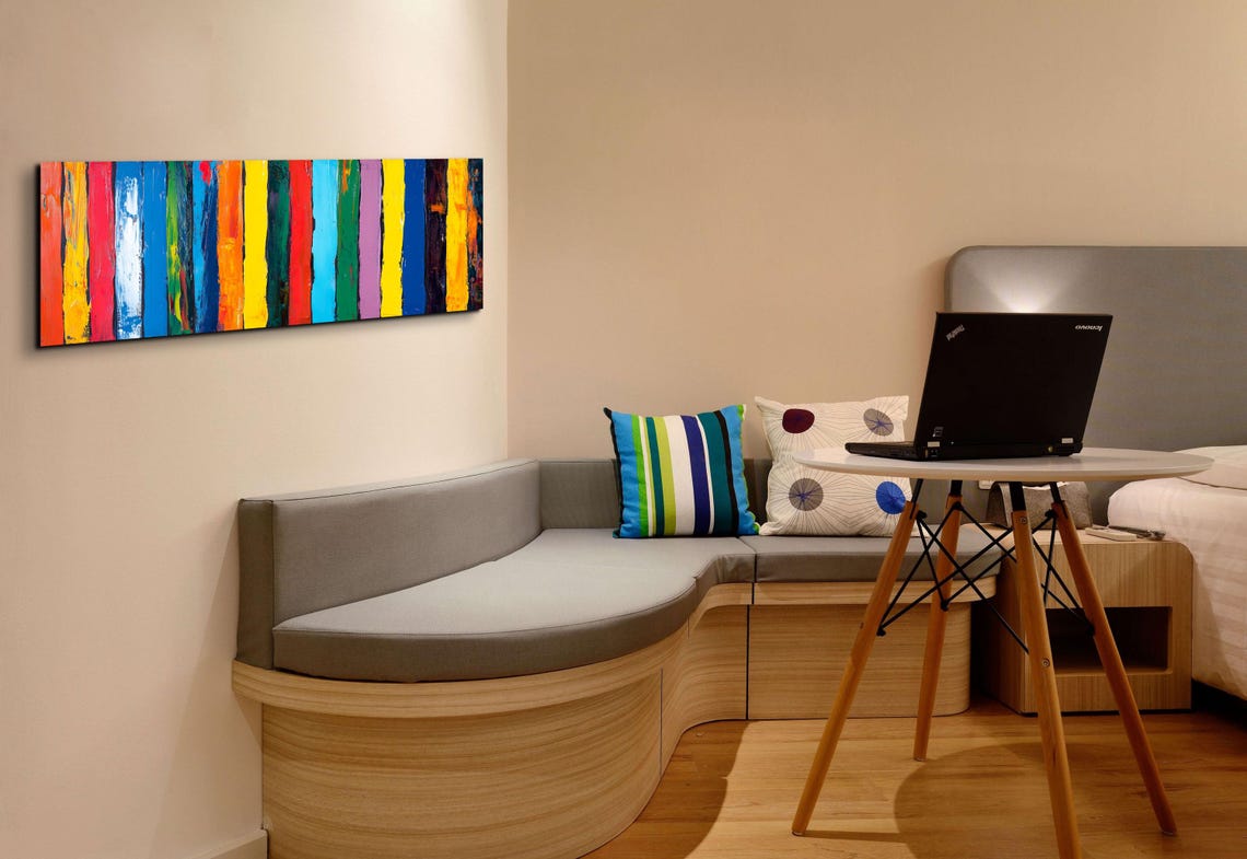 Bold Rainbow Vertical Stripe Abstract Modern Panoramic Wall Poster - Image 3