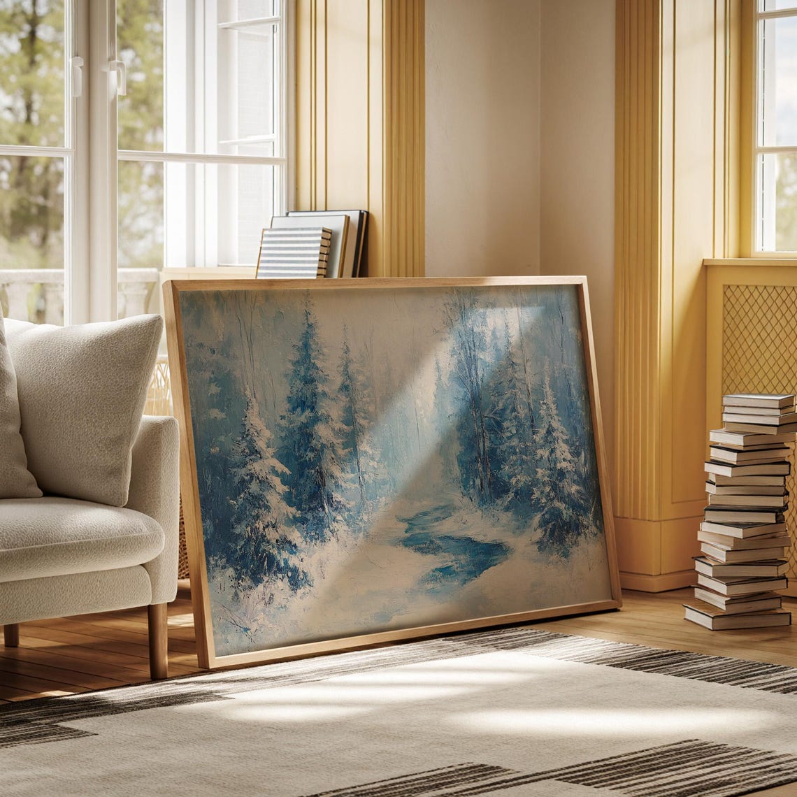 Winter Pine Forest With Misty Stream Snowy Landscape Wall Art - Image 6