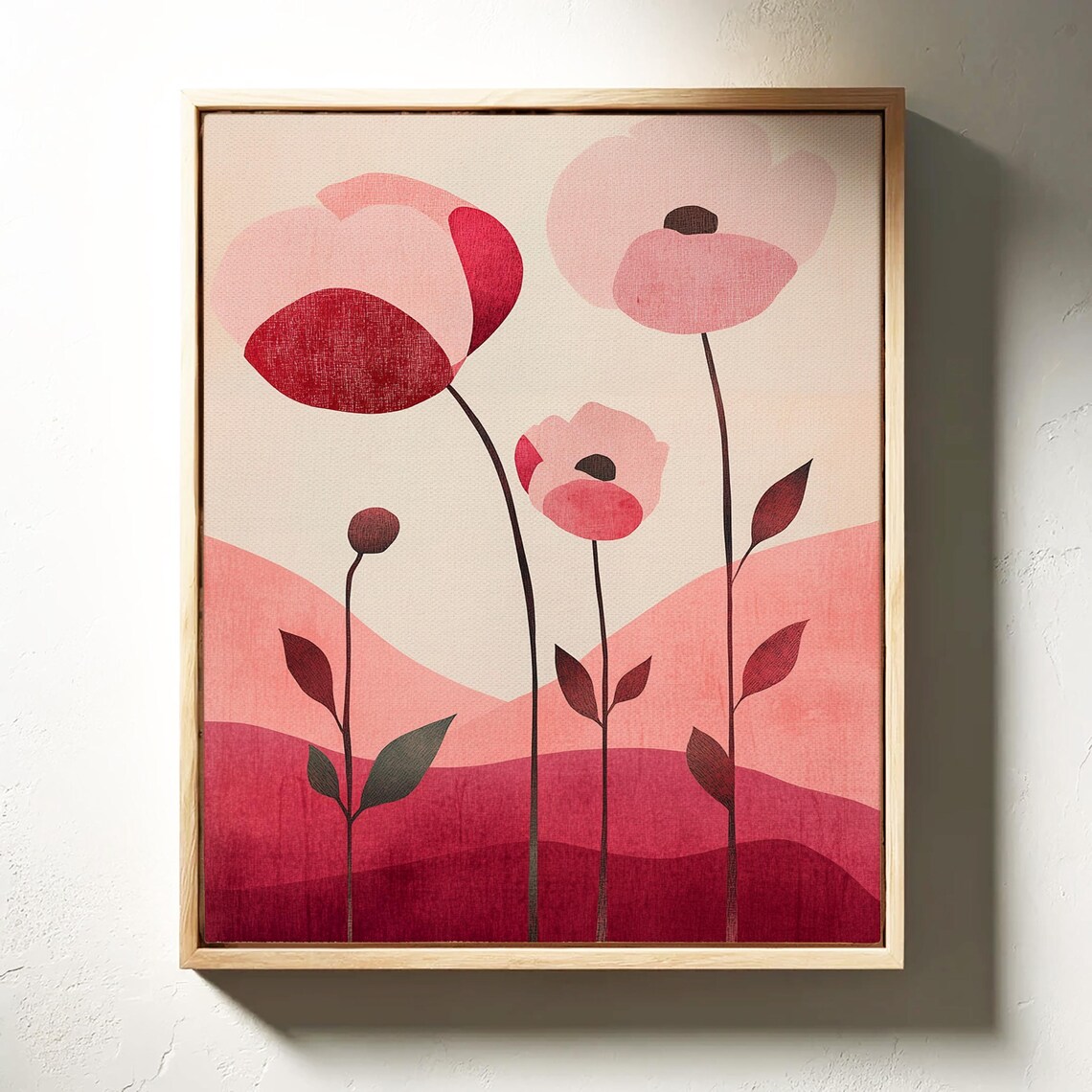 Blush Poppy Field Pink Wildflowers Minimalist Meadow Art Poster