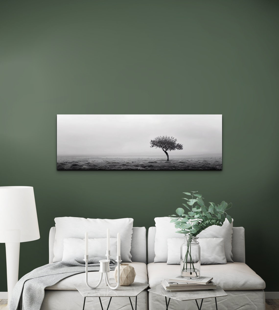 Black And White Lone Tree In A Misty Field Minimalist Poster - Image 5