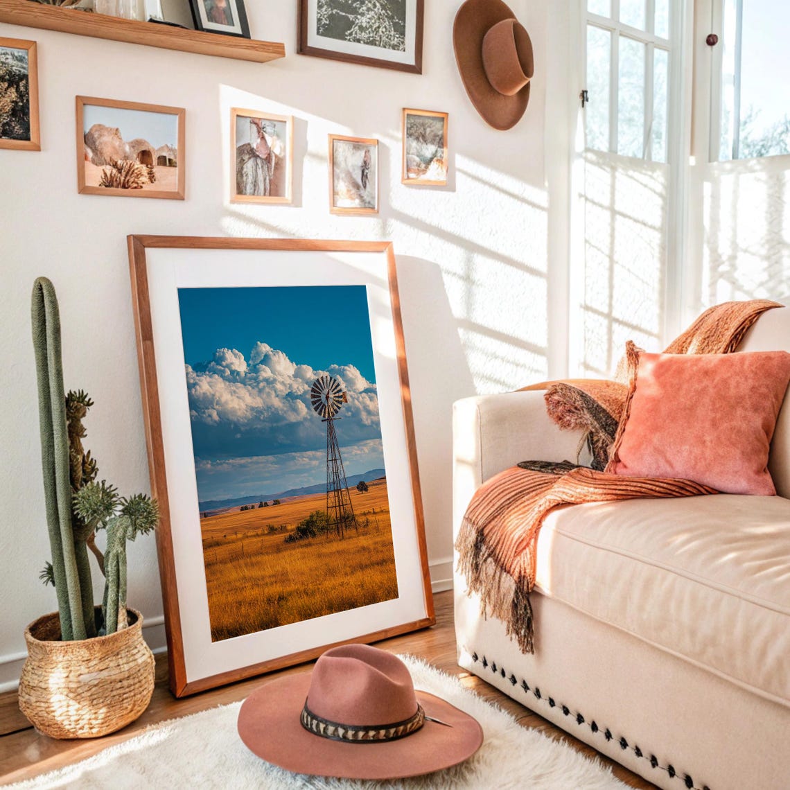 Rustic Windmill Golden Prairie Fields Dramatic Cloud Sky Photo Poster