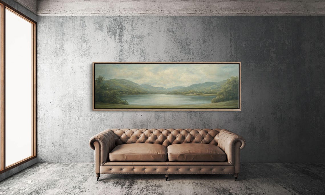 Sunlit Lake and Rolling Hills Panoramic Landscape Art Poster - Image 2