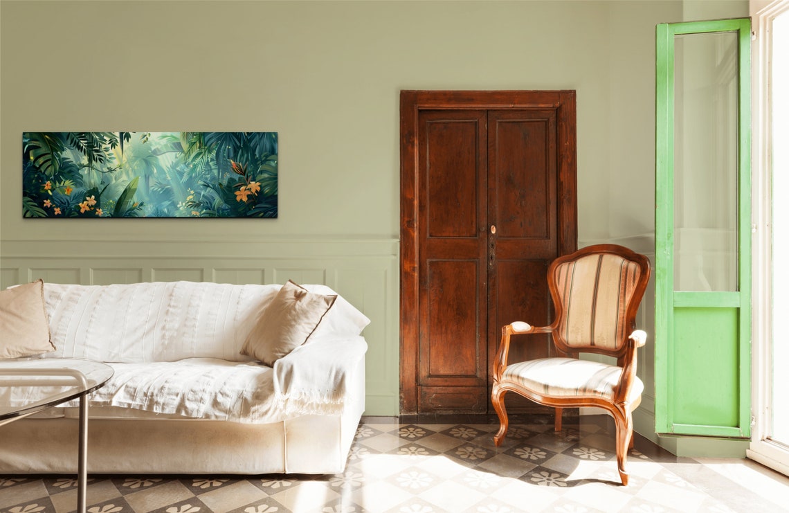 Tropic Botanical Floral Sce Mid Century Modern Wall Art Panoramic Botanical Art Floral Wall Art Tropical Art - Image 7