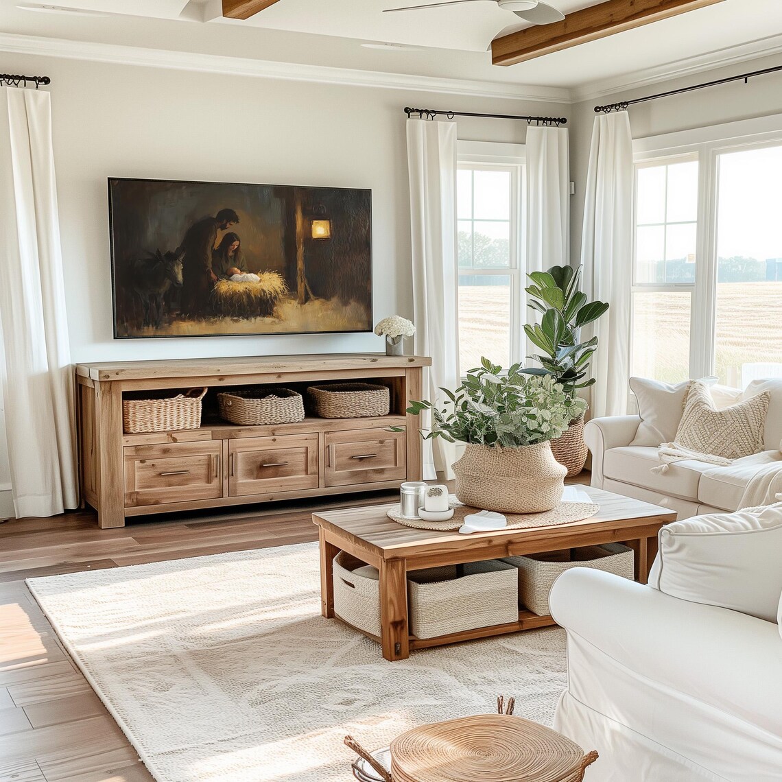 Nativity Scene Jesus In The Manger Moody Oil Painting Christmas Poster - Image 4