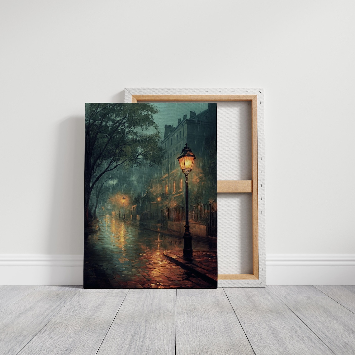 Rainy Night Street Scene Oil Painting Poster - Image 6
