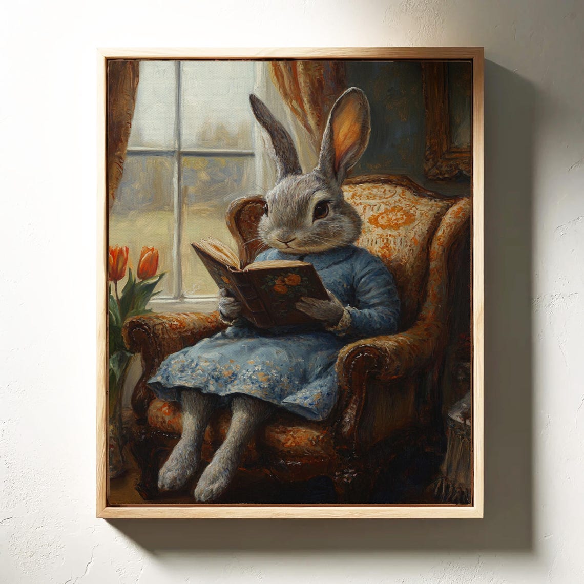 Rabbit Reading Book In Vintage Armchair Whimsical Animal Poster - Image 4