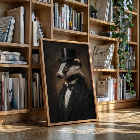 Distinguished Badger Portrait In Top Hat And Tuxedo