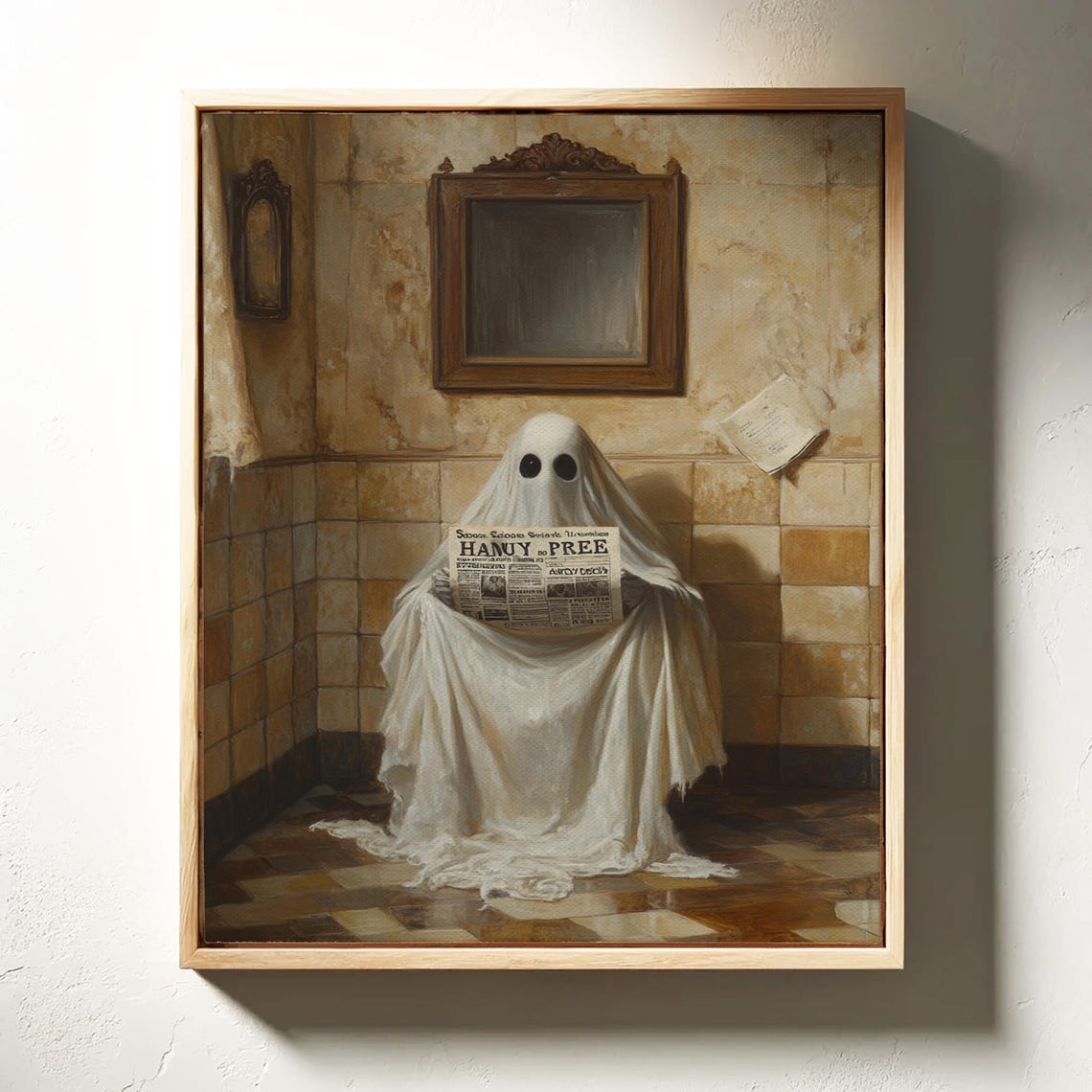 Ghost Reading Newspaper Vintage Bathroom Haunted Gothic Art Poster - Image 3