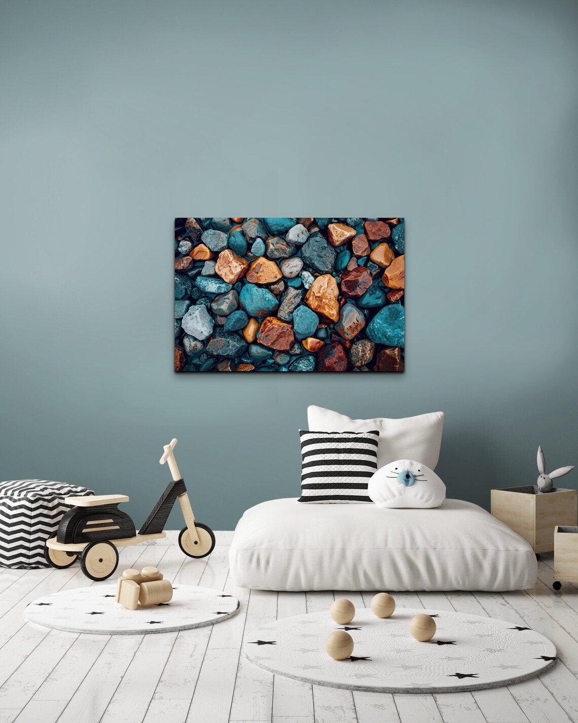 Wet River Pebbles Colorful Stones Tranquil Zen Nature Wall Art - Image 4