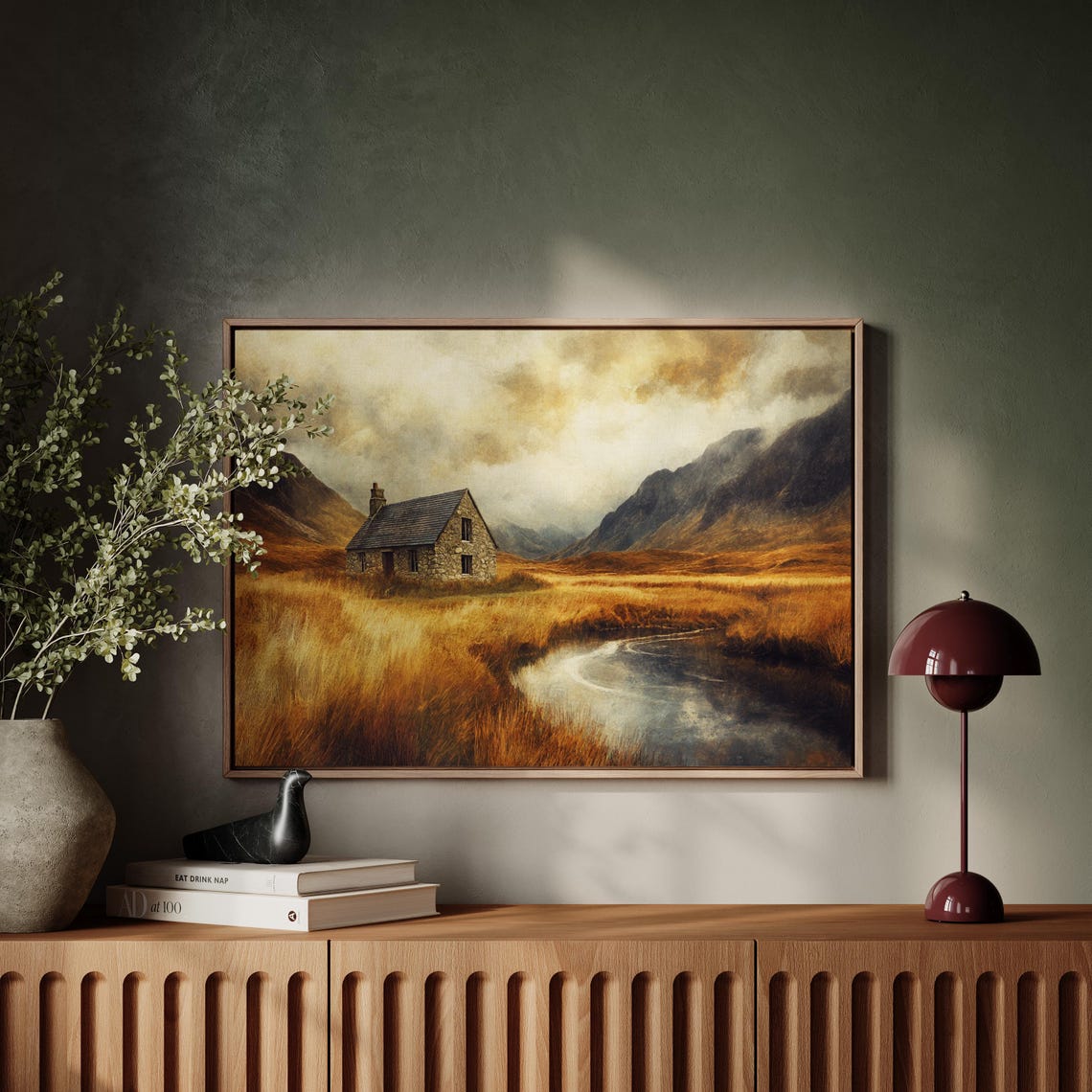 Rustic Stone Cottage By A Stream Golden Autumn Landscape Art Poster - Image 5