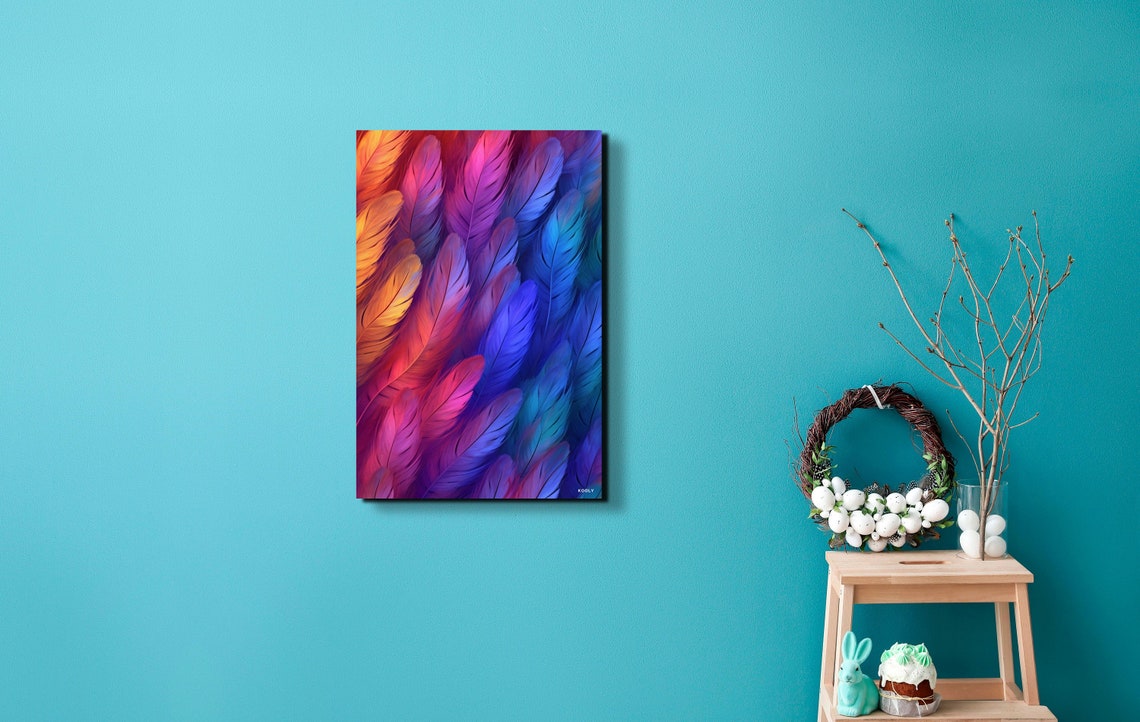 Rainbow Feathers Gradient Colorful Plumage Closeup Art Poster - Image 5