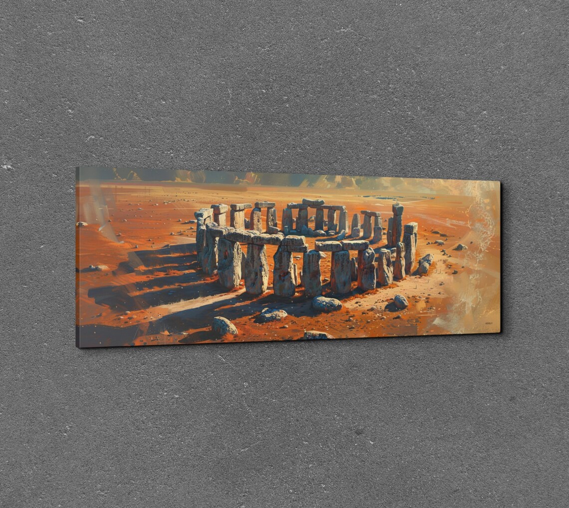 Stonehenge Ancient Stones at Desert Sunset Historic Painting Wall Art - Image 3