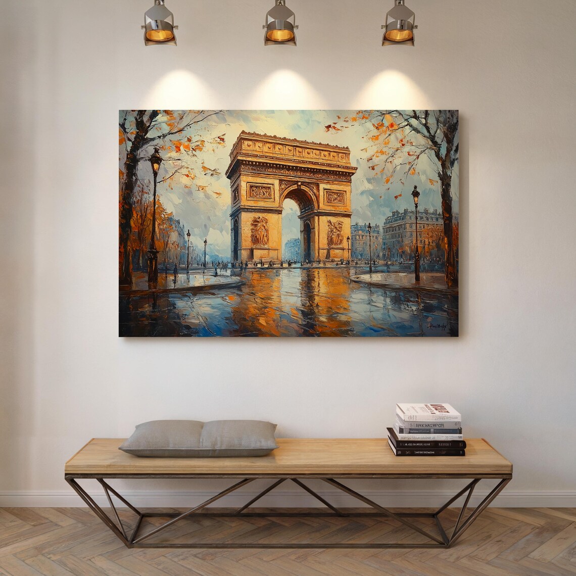 Paris Arc De Triomphe Autumn Rain French Cityscape Oil Poster - Image 4