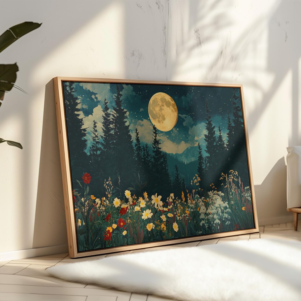 Moonlit Forest Landscape, Rustic Nature Decor - Image 6