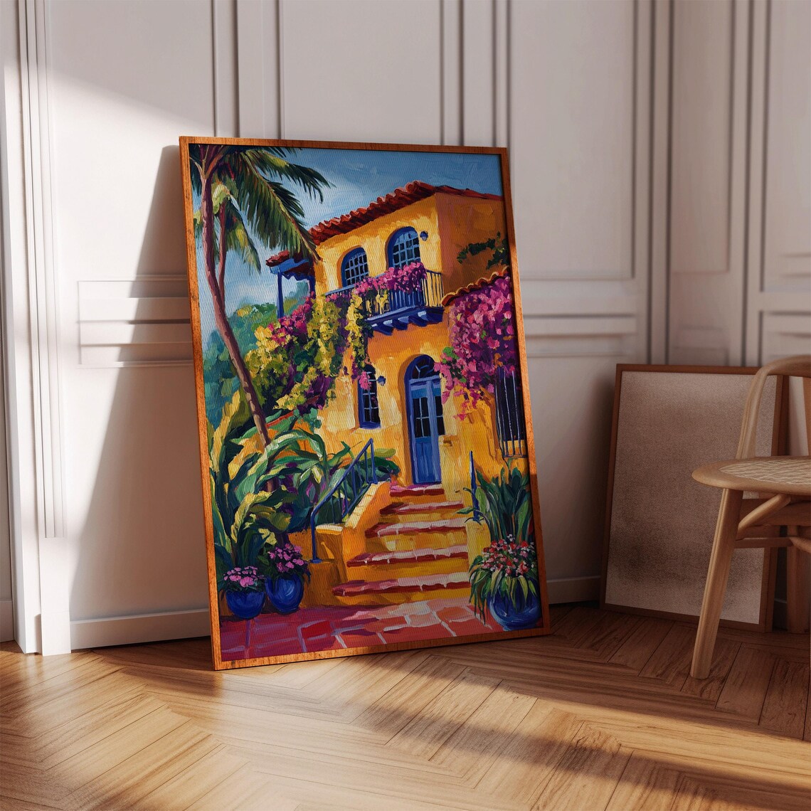 Colorful Spanish Villa With Bougainvillea And Palm Trees Poster
