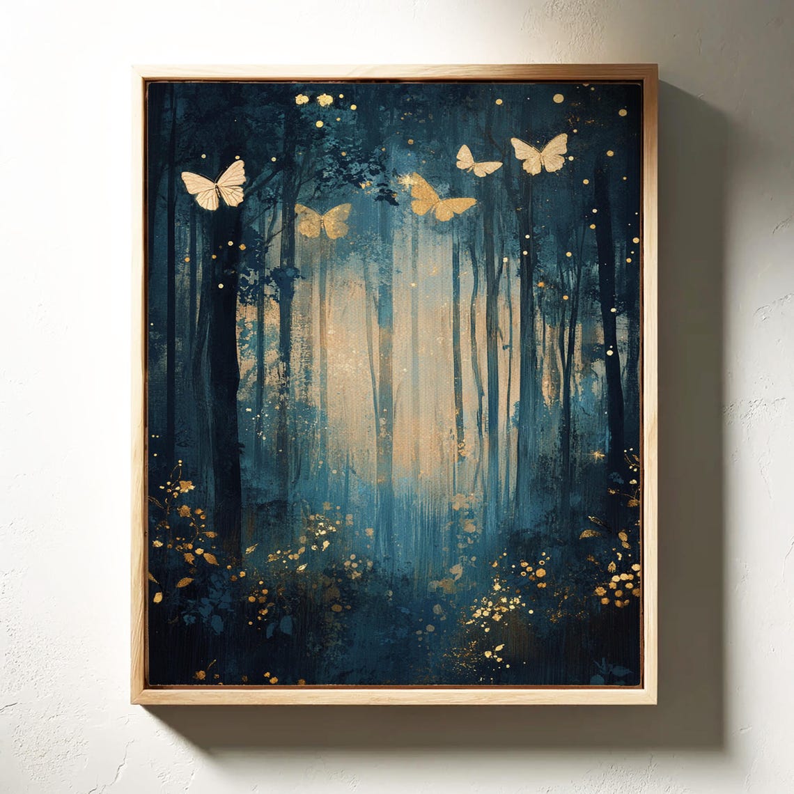 Golden Butterflies In Enchanted Forest Mystical Moonlit Glow Poster - Image 3