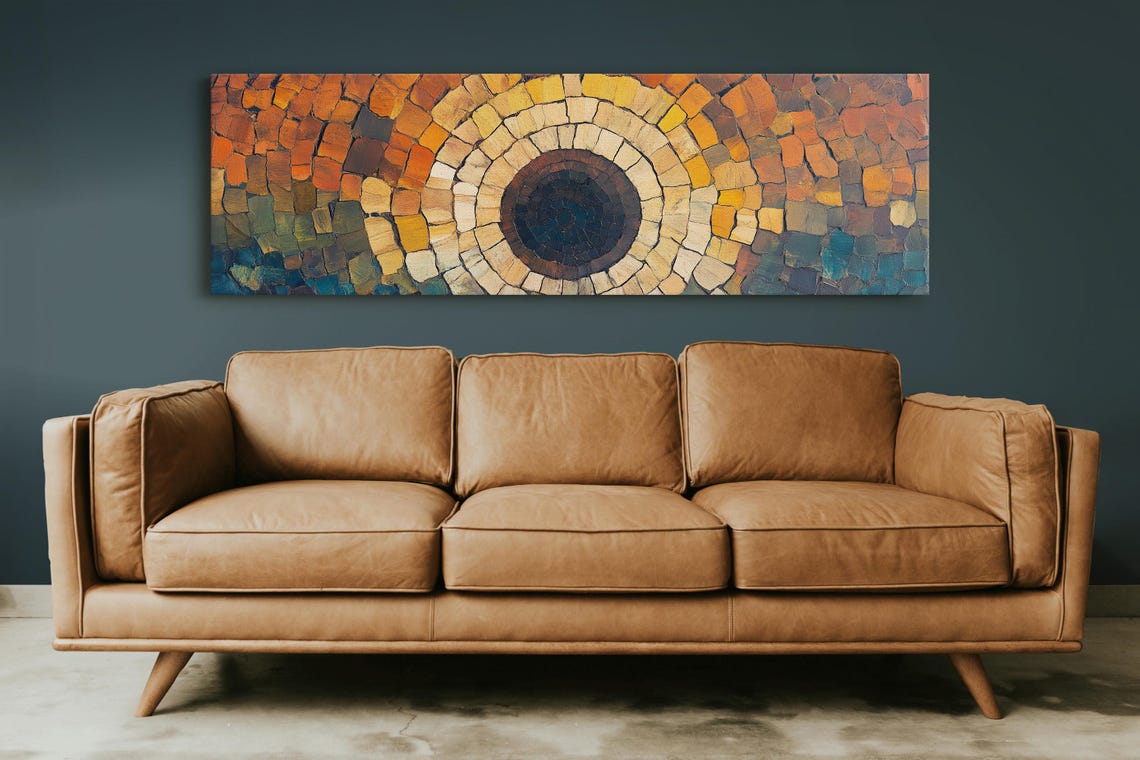 Stone Mosaic Concentric Circle Art Rustic Earthy Tones Poster