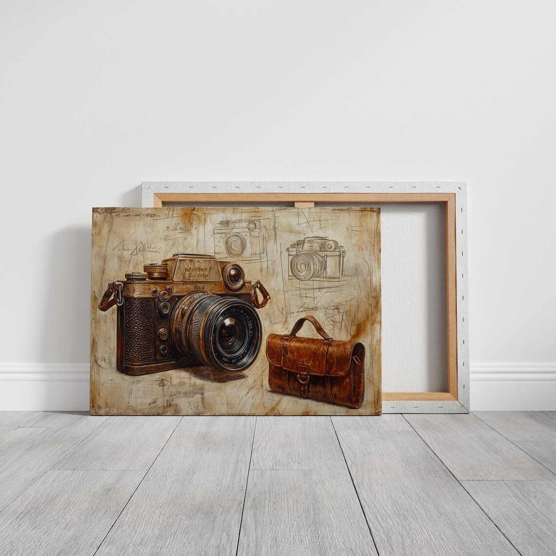 Rustic Vintage Camera And Leather Bag Art Print - Image 3