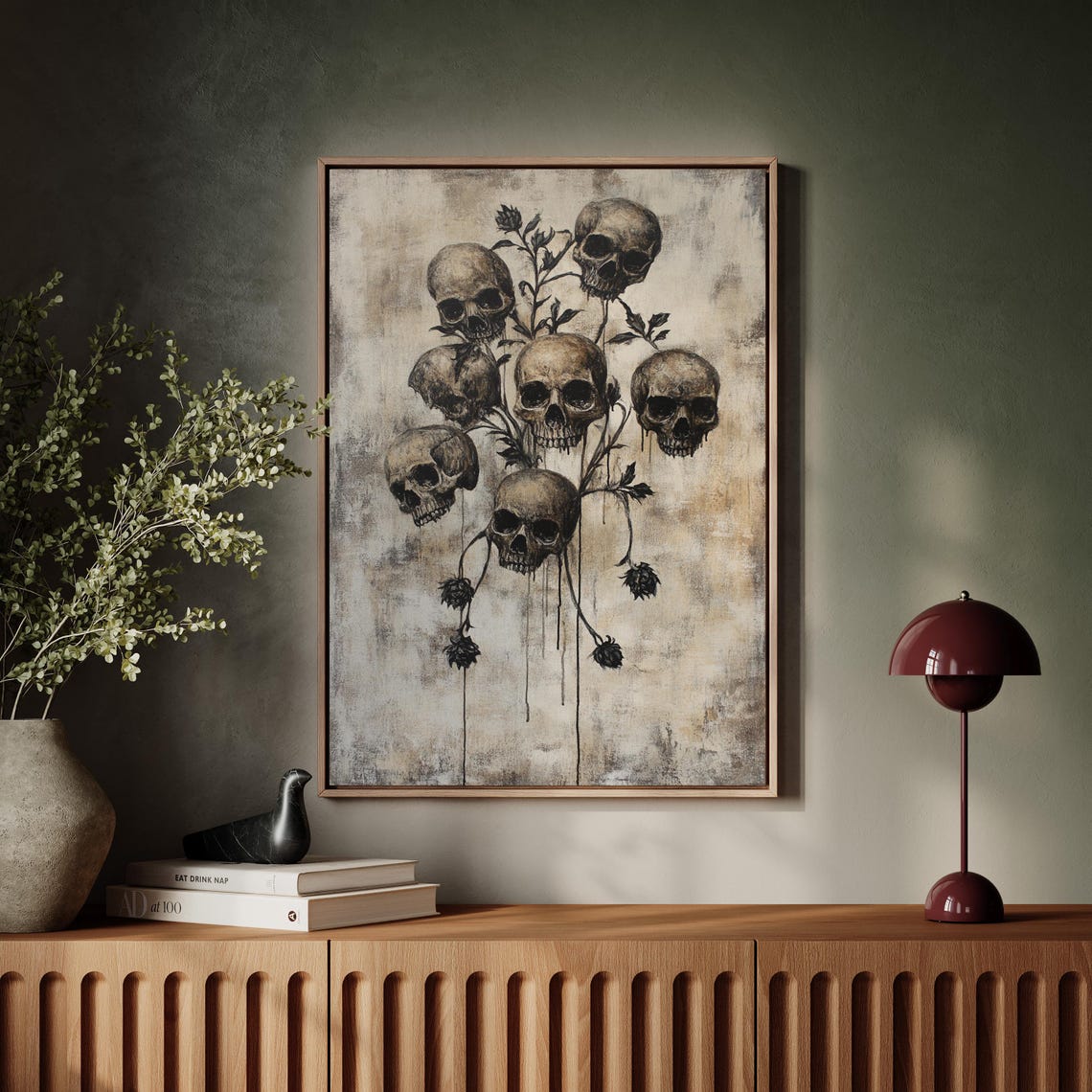 Gothic Skull Floral Bouquet Dark Botanical Macabre Skull Art Poster - Image 6