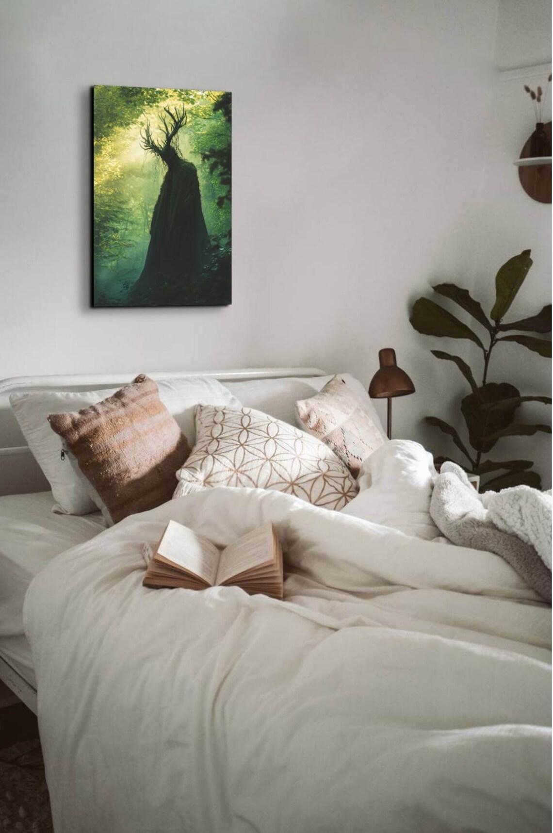 Antlered Cloaked Woodland Figure Standing In A Misty Green Forest Poster - Image 7
