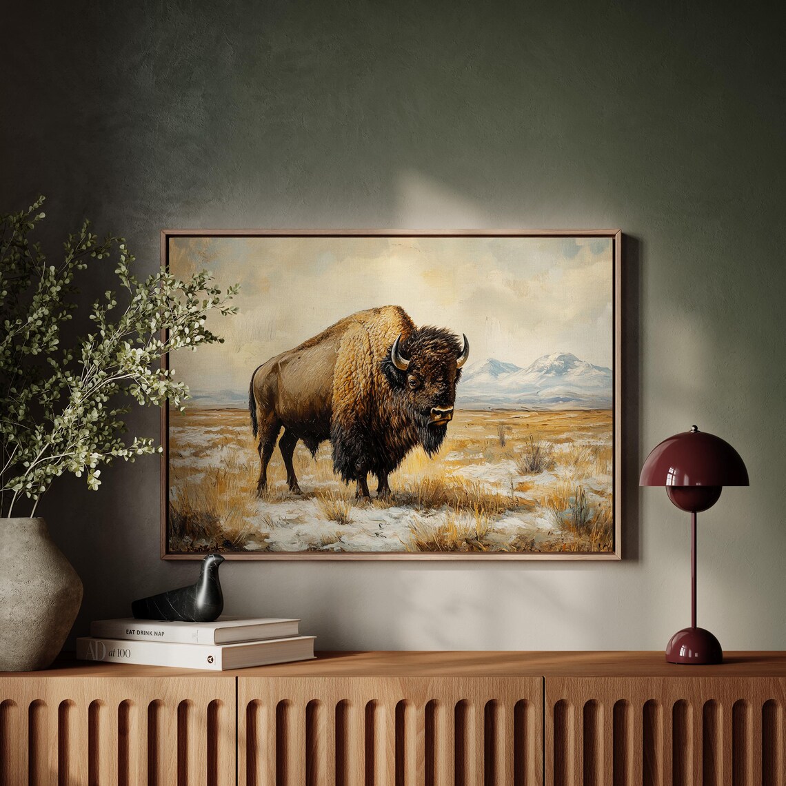 Majestic American Bison in Golden Prairie Oil Painting Wildlife Poster - Image 5