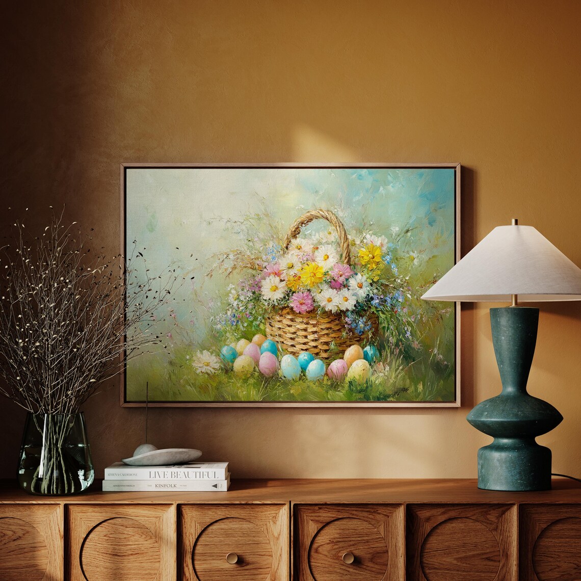 Rustic Easter Basket With Wildflowers, Spring Decor