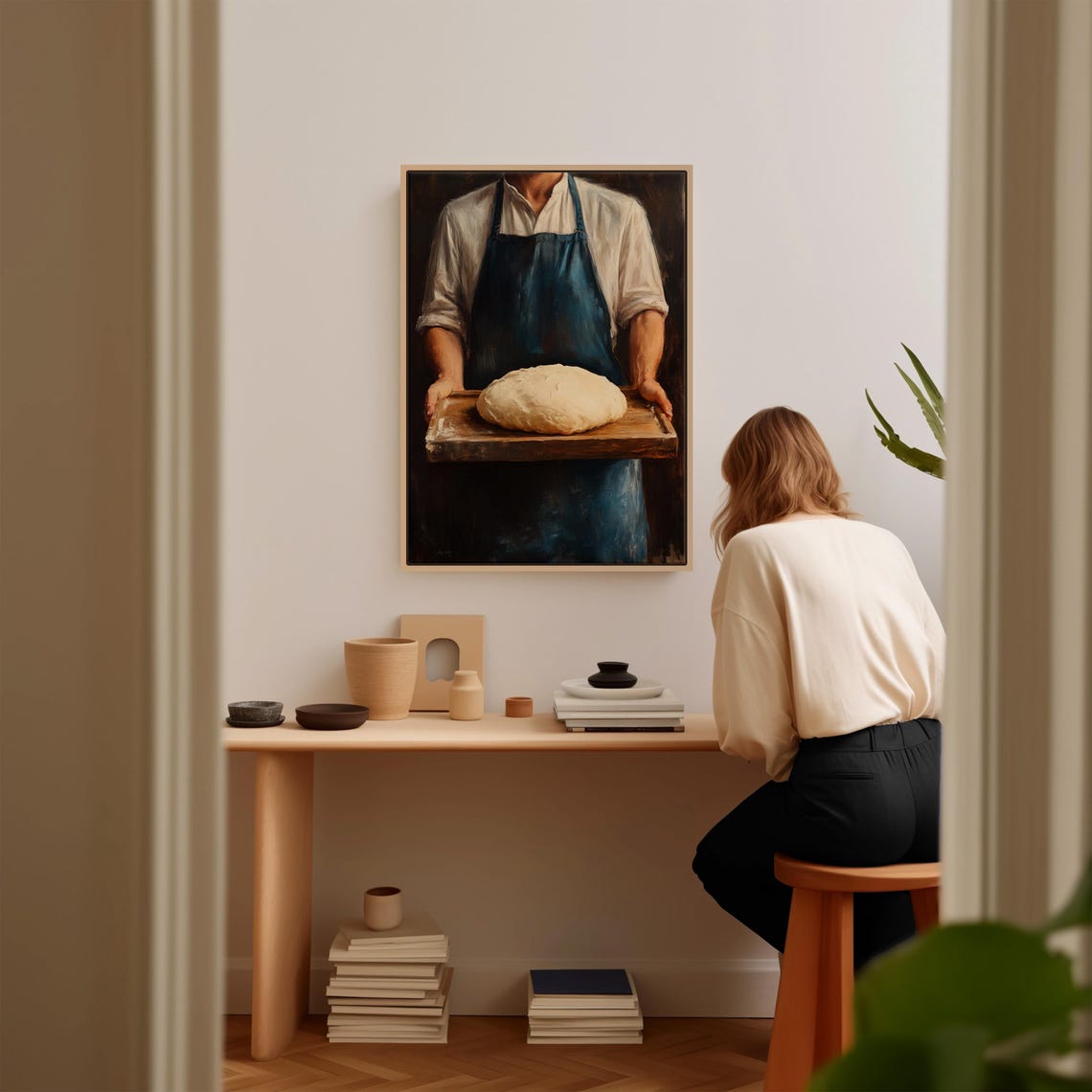 Artisan Baker Holding Fresh Bread Dough Rustic Oil Painting Poster - Image 2