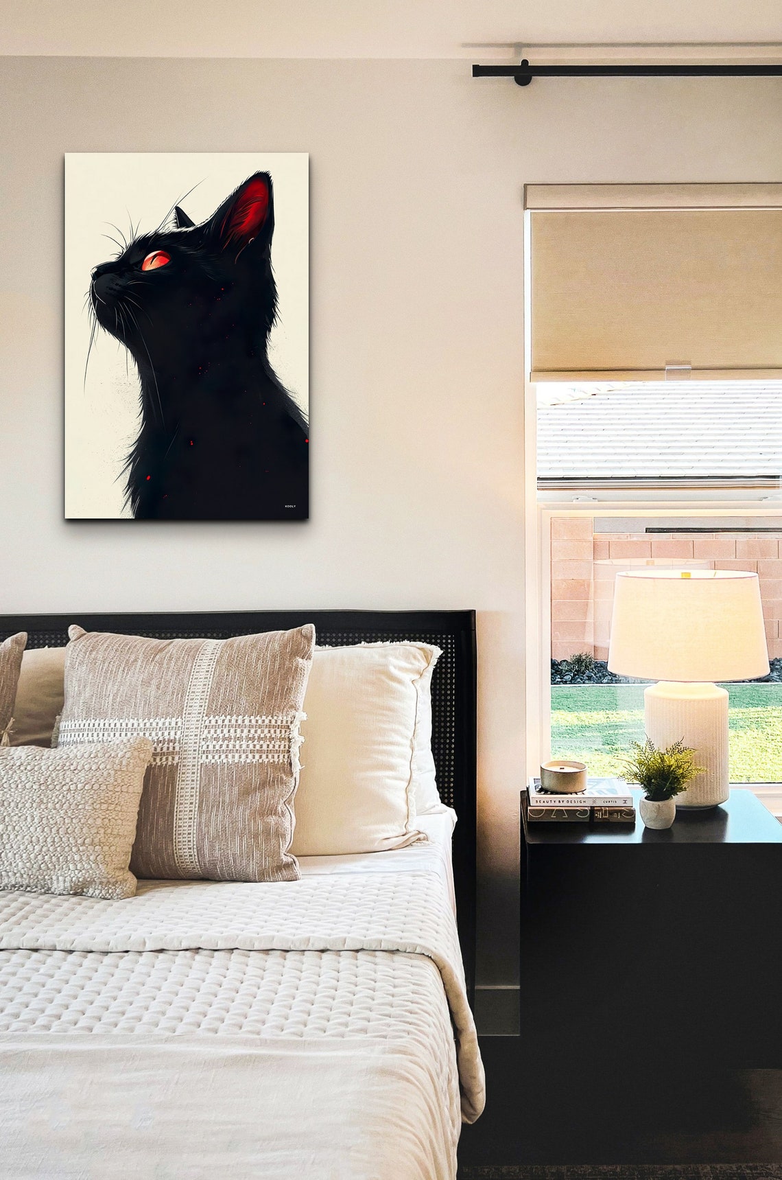 Minimalist Black Cat Silhouette Profile Red Eye Modern Wall Art - Image 5