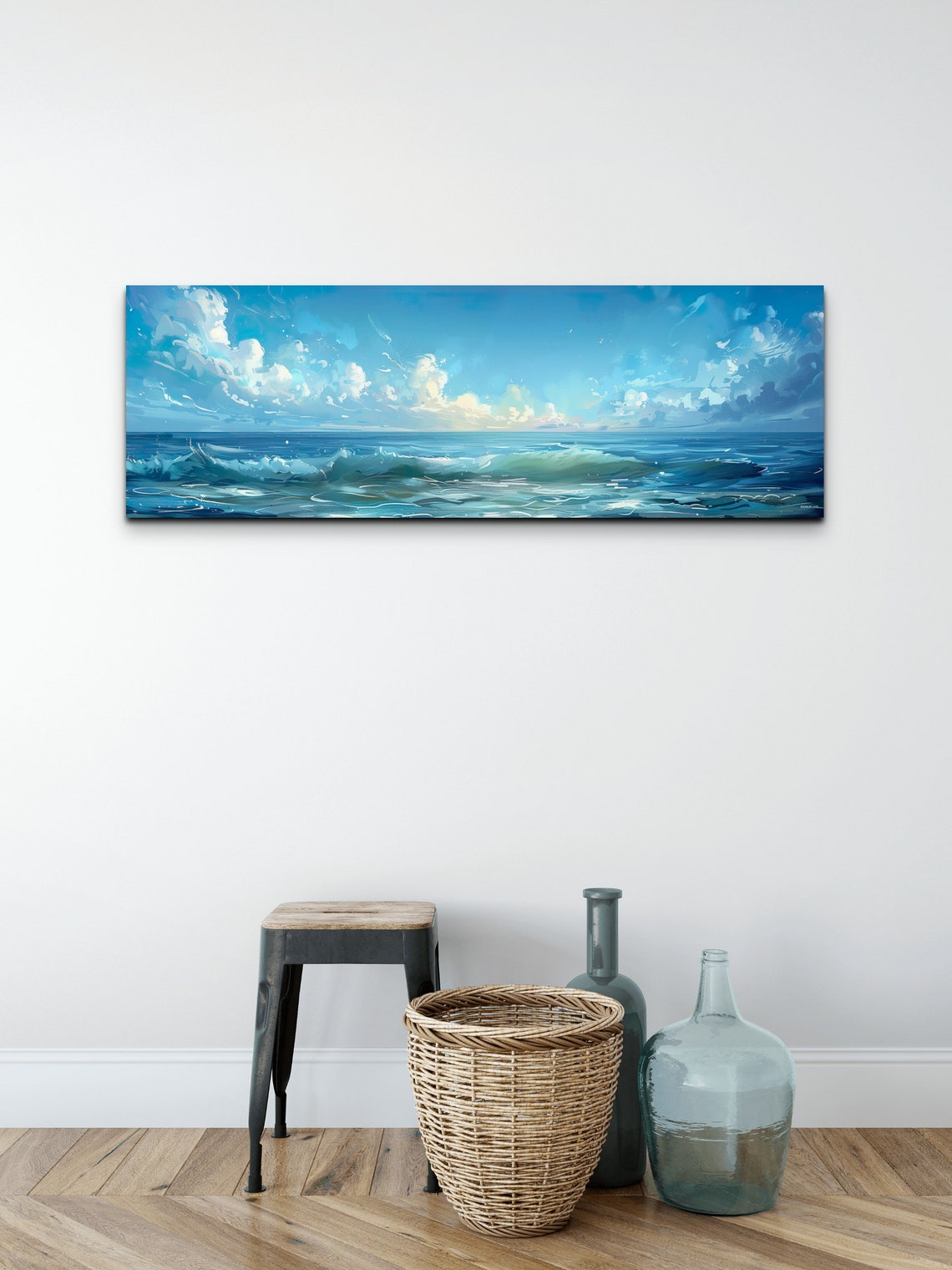 Blue Ocean Waves Under Cloudy Sky Coastal Seascape Art Poster - Image 6