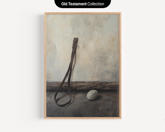 David's Sling and Stone Minimalist Christian Art Print