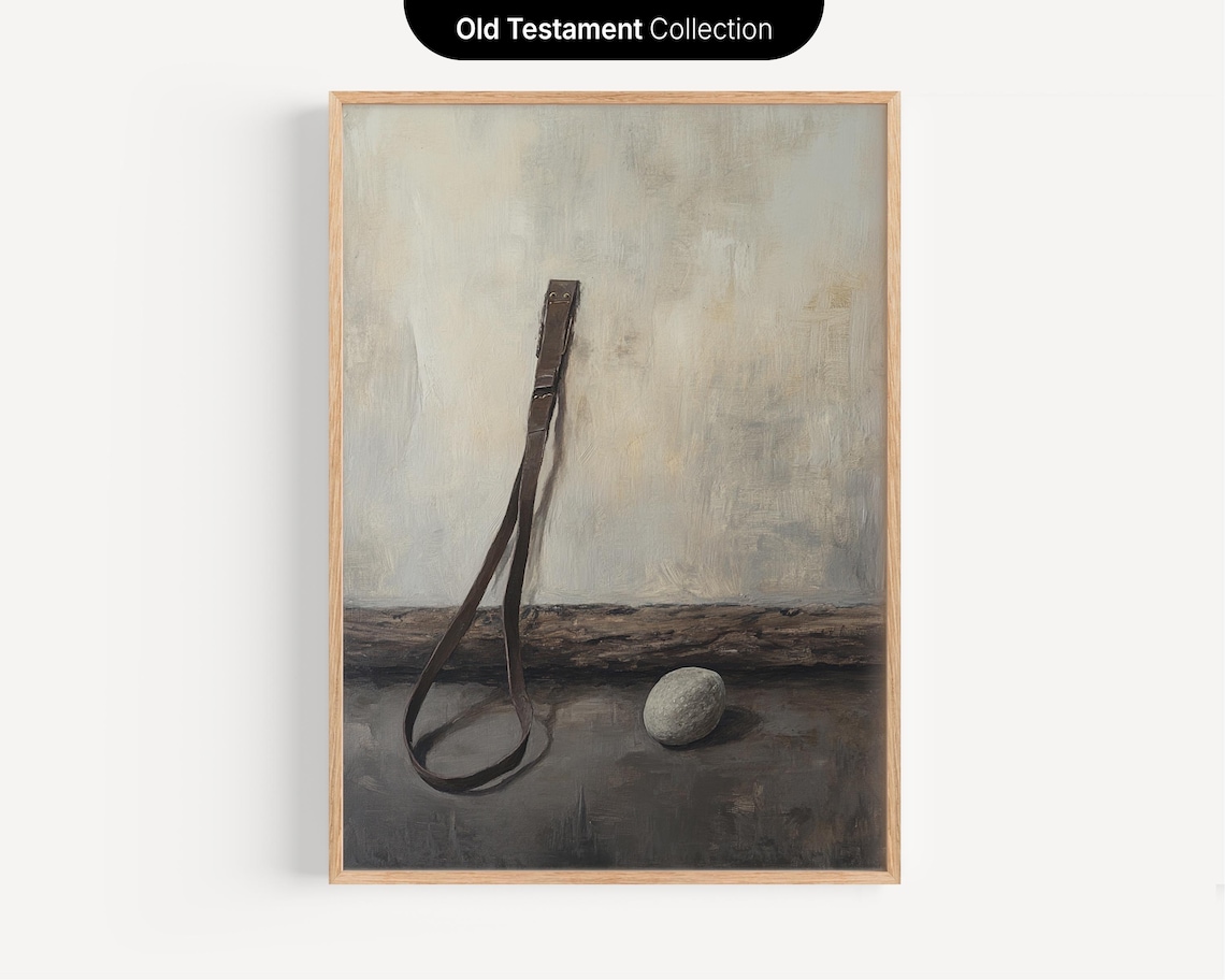 David's Sling and Stone Minimalist Christian Art Print