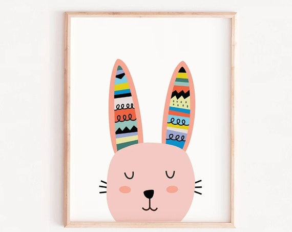 Scandinavian Bunny Face Nursery Art Print